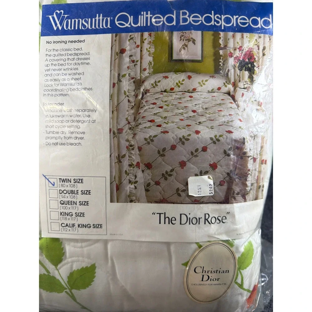 Vintage Christian Dior Wamsutta The Dior Rose Twin Quilted Bedspread USA *read